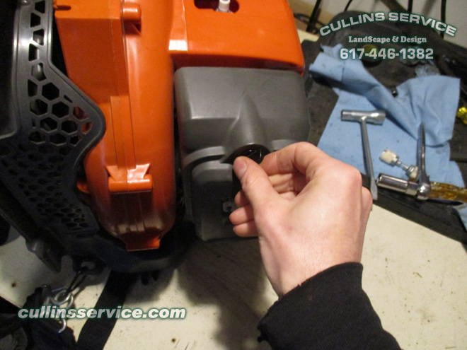 How to Tune Up A Husqvarna 150BT Backpack Leaf Blower Remove filter Housing Cover Cullins Service