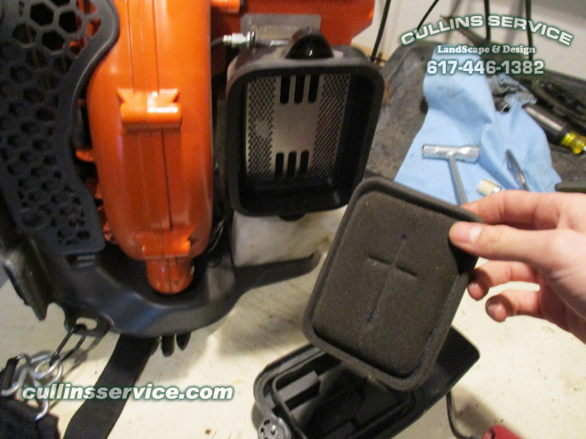 How to Tune Up A Husqvarna 150BT Backpack Leaf Blower Pull out Air filter Cullins Service