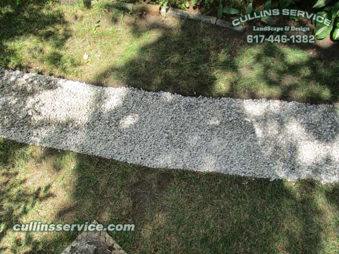 Close up of pea stone path